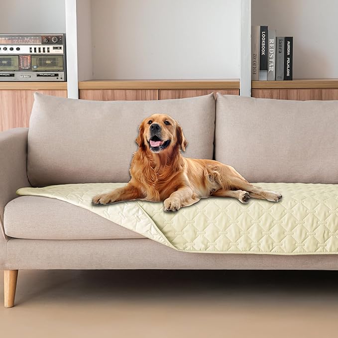 gogobunny 100% Double-Sided Waterproof Dog Bed Cover Pet Blanket Sofa Couch Furniture Protector for Puppy Large Dog Cat, Reversible (30x80 Inch (Pack of 1), Dark Cream/Light Cream)-PawvioPets