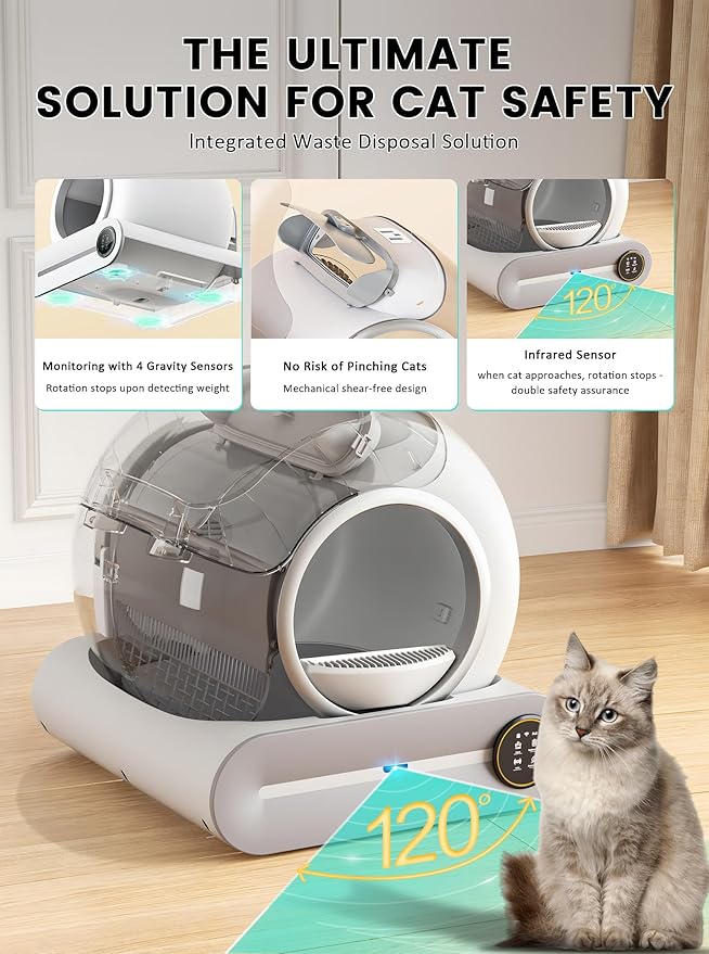 Automatic Litter Box, Upgraded Robot Self Cleaning Litter Box for Multiple Cats, 65L+9L Extra Large, Features Negative ion Sterilization and Deodorization, APP Control, 3 Rolls Litter Bag Liners-PawvioPets