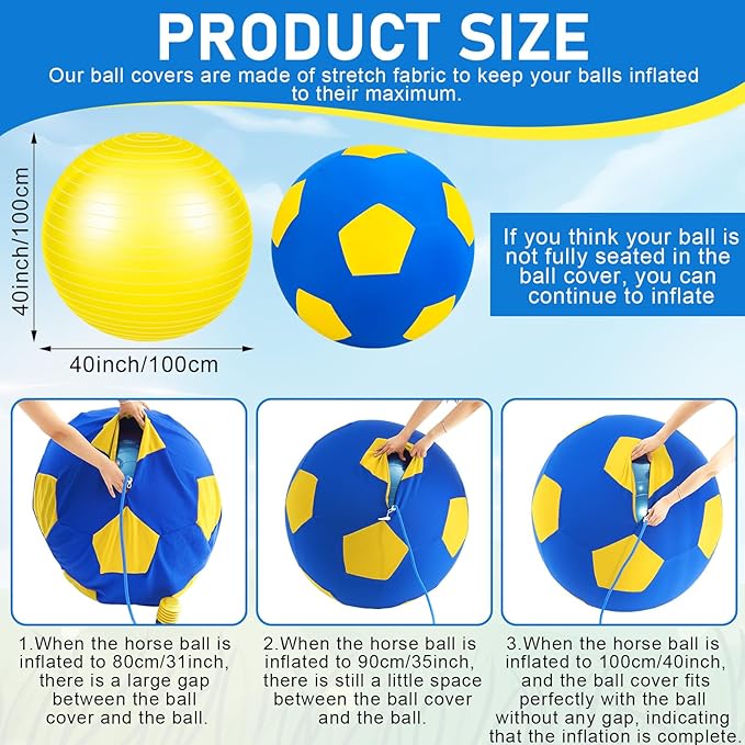 40inch Giant Herding Ball with Ball Cover Anti Burst Please Watch VCR for How to Inflation Horse Toys for Horses Stall Entertainment Play, Pump Included(Yellow,Stylish)-PawvioPets