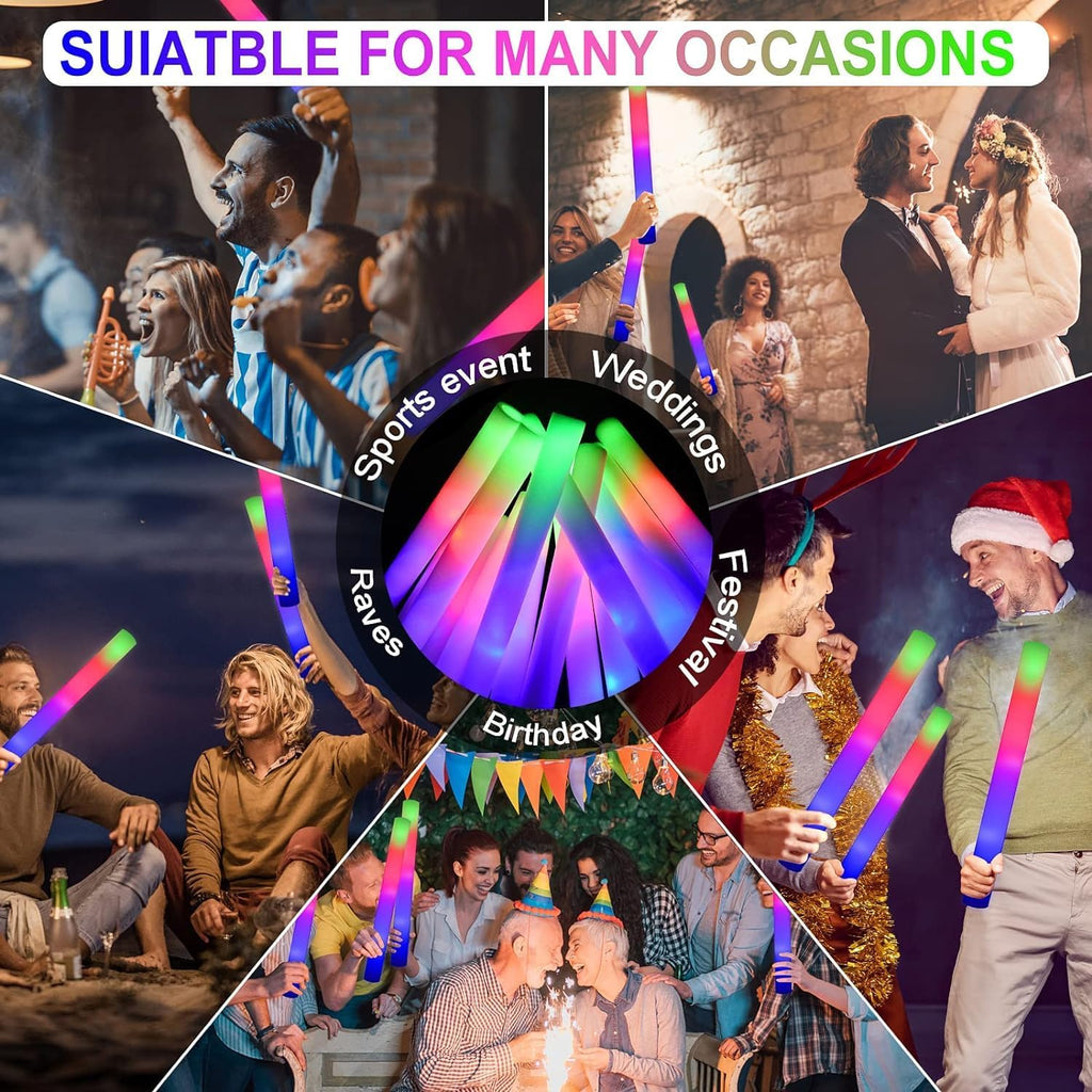LifBetter Light Up Glow Sticks Bulk, LED Foam Sticks 112 pcs Glow in The Dark with 3 Modes Flashing Led Foam Multicolor Batons Light up Party Favors for Birthdays, Weddings, Concerts, Festivals