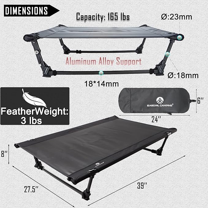 Folding Elevated Dog Bed – Portable Collapsible Raised Dog Cots Cooling Pet Bed with Aluminum Frame, Lever Locking System, Breathable Mesh for Camping, Beach, Lawn, Travel-PawvioPets