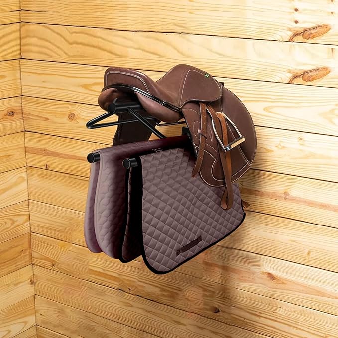 4 Sets Wall Mounted Saddle Rack With Double Pad Bar - Heavy Duty Stand for English and Western Saddles - 23.8x12.6x7.5 Inches-PawvioPets