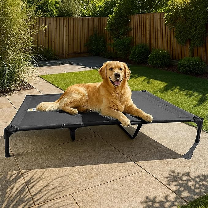Canvas Elevated Dog Bed, Durable Chew Proof Outdoor Raised Pet Cot for Extra Large Dogs, Waterproof, Breathable, Portable, Washable, Easy Assembly, Sturdy Frame for Camping & Travel, Dark Grey-PawvioPets