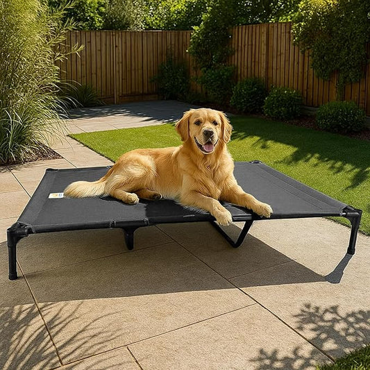 Canvas Elevated Dog Bed, Durable Chew Proof Outdoor Raised Pet Cot for Extra Large Dogs, Waterproof, Breathable, Portable, Washable, Easy Assembly, Sturdy Frame for Camping & Travel, Dark Grey-PawvioPets