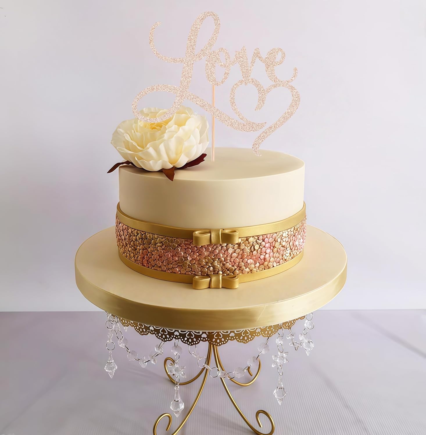 Love Cake Topper - Rose Gold Glitter Paper Wedding Cake Decoration Supplies, Perfect for Bridal Shower/Engagement/Anniversary/Birthday Party