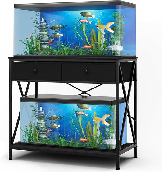 Fish Tank Stand 40 Gallon: Sturdy Aquarium Stand with Accessories Storage - Metal Fish Tank Table for 40-50 Gallon Reptile Breeder Turtle Terrarium - 35"X19.54" Weight Capacity 660 lbs-PawvioPets