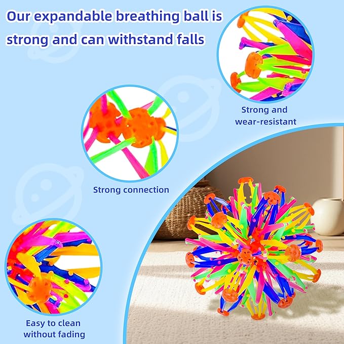 2Pcs Colorful Sphere Expandable Breathing Balls Fidget Toy-Stress Reliever ,Collapsible Expanding Magic Ball Toys from 6" to 12"for Kids & Adults Mindfulness Meditation Practices,Yoga -ADHD-PawvioPets