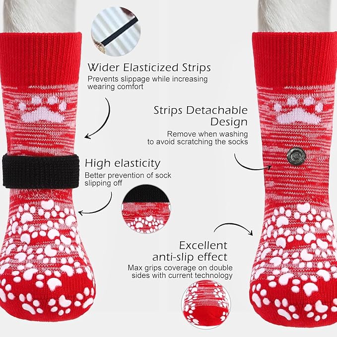 EXPAWLORER Anti Slip Dog Socks to Prevent Licking Paws, Dog Shoes for Hot Pavement, Dog Booties for Small Medium Large Senior Dogs, Traction Control Boots & Paw Protectors for Hardwood Floors-PawvioPets