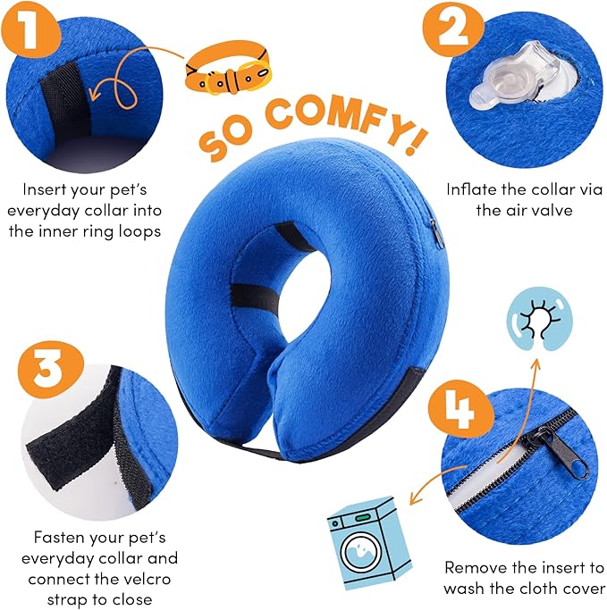 BENCMATE Inflatable Dog Cone Collar Alternative, Soft Dog Cone for Small Medium Large Dogs and Cats, Neck Recovery ECollar Donut Collar After Surgery (Large+, Blue)-PawvioPets
