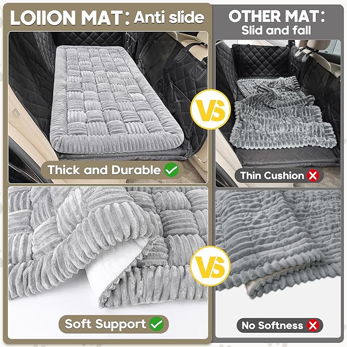 Dog Car Bed Mat, Non-Slip Backseat Extender Pet Blanket, Plaid Dog Bed for Trucks, Sedans & Large SUVs, Chew-Resistant Travel Pad for Dogs, Easy Clean & Scratch-Proof & Comfort（56"x28.7" Light Gray-PawvioPets