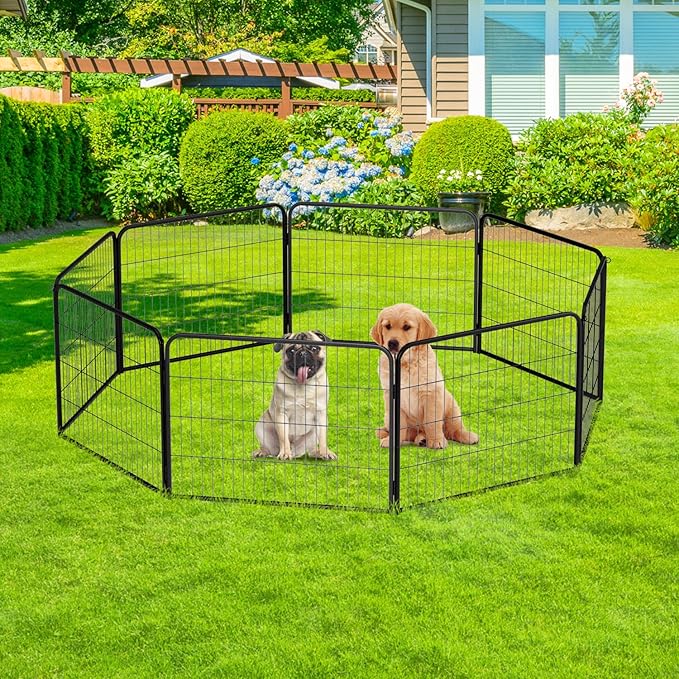 BestPet | Dog Playpen Extender | 24 Inch, 4 Panels | Heavy Duty Metal Pet Exercise Pen | Indoor Outdoor Fence Panels | Rust-Resistant, Removable, Tool-Free Setup | Anti-Skid, Expandable Design-PawvioPets