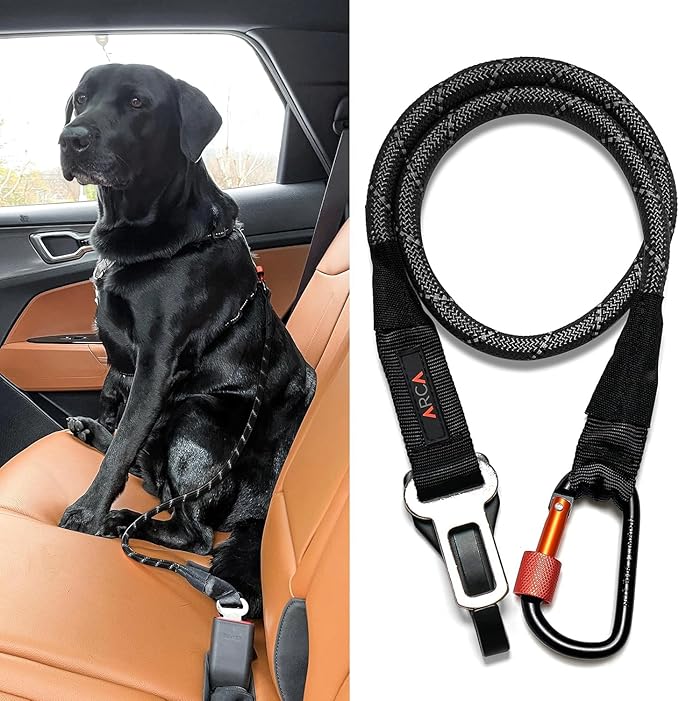 Dog Seat Belt for Car | Universal Dog Car Seatbelt | Durable Reflective Rope with Clip Hook Latch, Buckle and Alloy Carabiner- Safe and Secure Pet Safety Restraint-PawvioPets