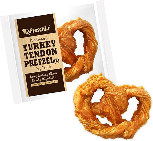Afreschi Natural Turkey Tendon Pretzel (L) 1 Unit per Pack, Dog Treats for Signature Series, All Natural Human Grade Puppy Chew, USA-Sourced Turkey Tendon, Hypoallergenic, Rawhide Alternative-PawvioPets