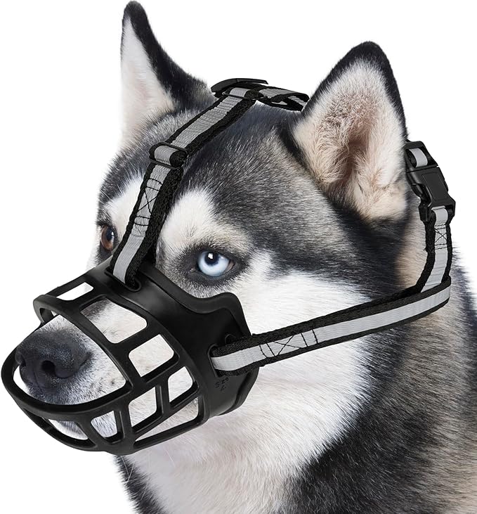 Dog Muzzle for Large Dogs, Breathable Basket Muzzles for Small, Medium and X-Large Aggressive Dog, Allows Panting Drinking, Suitable for Grooming Trimming Training (5, Blacks)-PawvioPets