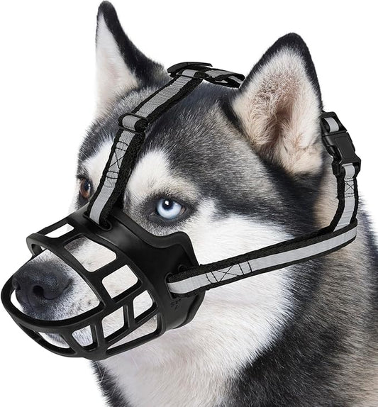 Dog Muzzle for Large Dogs, Breathable Basket Muzzles for Small, Medium and X-Large Aggressive Dog, Allows Panting Drinking, Suitable for Grooming Trimming Training (4, Blacks)-PawvioPets