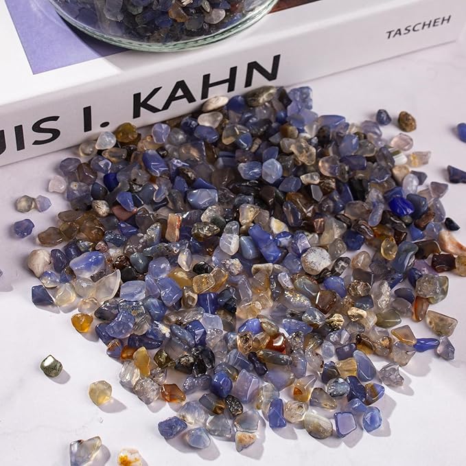 3 Lb Blue Agate Polished Tumbled Stones Chips, Aquarium Gravel Rocks Natural Decorative Pebbles Marbles for Aquarium, Vase Fillers, Succulent Plants Decor-PawvioPets