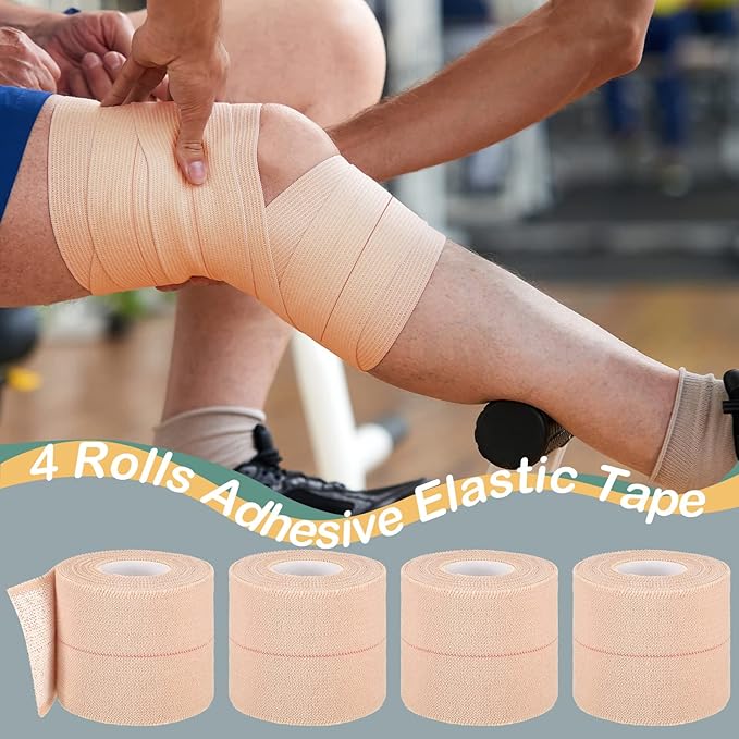 4 Rolls Elastic Tape Adhesive Elastic Tape Self Adhesive Bandage Wrap Flexible Stretch Bandages for Sports Ankle, Knee and Wrist Sprains Animal Pets, 2 Inch x 5 Yard-PawvioPets
