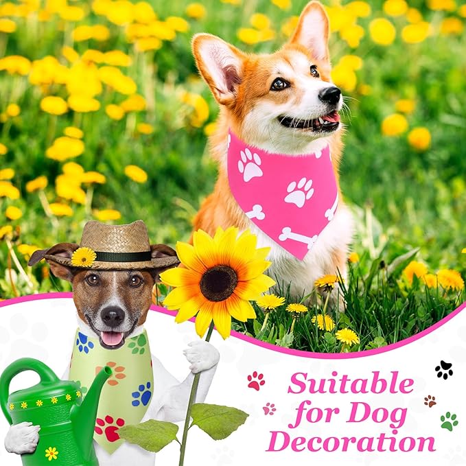 Abbylike 50 Pcs Paw Print Dog Bandanas Bulk Soft Triangle Scarves for Pets Party Costume Doggie Walking Photo Props Bibs for Pets Shops Adoption Events Halloween Party Gifts(31.5 x 21.7 x 21.7 Inch)-PawvioPets