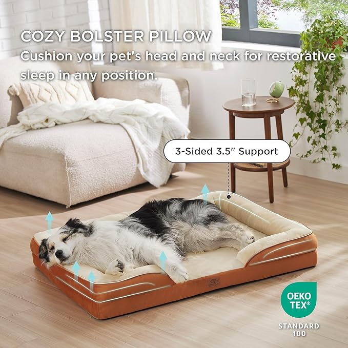 Bedsure XL Orthopedic Dog Bed for Extra Large Dogs - Washable XLarge Dog Cat Bed Waterproof, Comfort Dogs Couch Sofa with Washable Removable Cover, Pet Bed with Nonskid Bottom, Ember Clay, 42"-PawvioPets