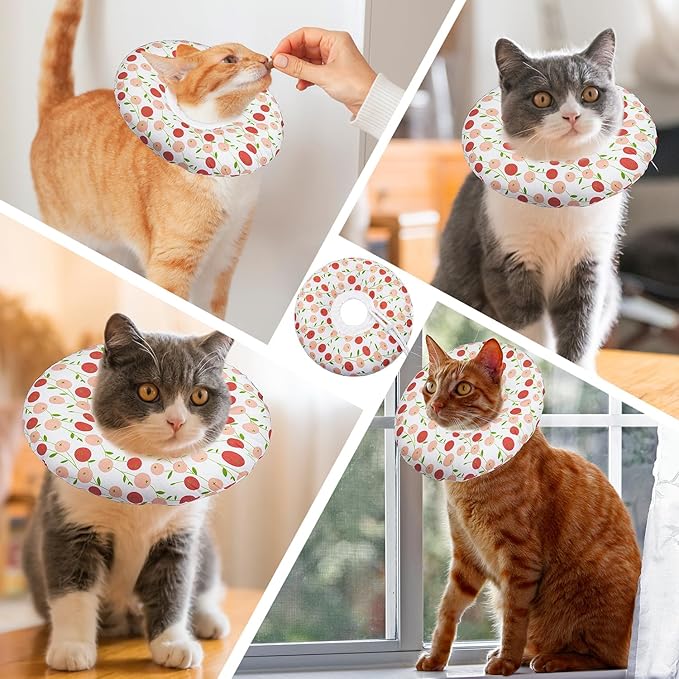 Cat Cone Collar Soft, Adjustable Cat Recovery Collar for Small Medium Large Cats, Cute Donut E Collar After Surgery, Anti-Lick Wound Healing Elizabethan Collar for Kittens(Pink Cherry, Medium)-PawvioPets