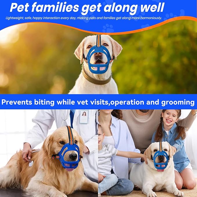 Dog Muzzle, Basket Muzzle for Small Medium Large Dogs, Anti-Biting and Chewing, Lightweight & Sturdy Cage Design, Allows Panting & Drinking, Ideal for Grooming & Training(Blue Size XL)-PawvioPets