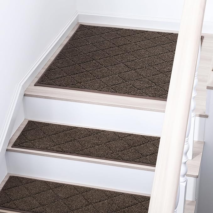COSY HOMEER Edging Stair Treads Non-Slip Corner Indoor Stair Runners for Wooden Steps,Landing Slip Resistant Stair Rugs Mat for Kids and Dogs,100% Polyester TPE Backing,Brown,30x30 inch-PawvioPets