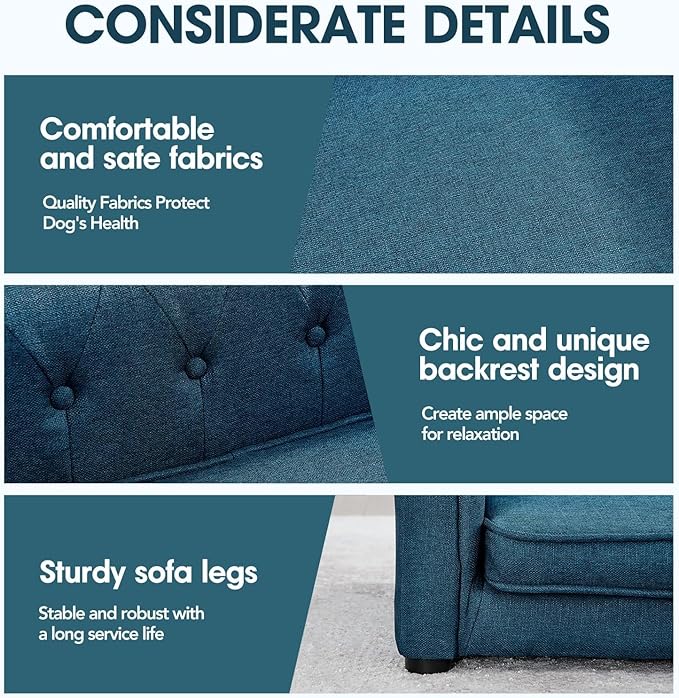 Dog Sofa Couch for Medium to Large Dogs, 31" Memory Foam Dog Couch with Washable Fabric, Removable Cushion, Sofa Bed for Medium and Large Dogs, Blue-PawvioPets