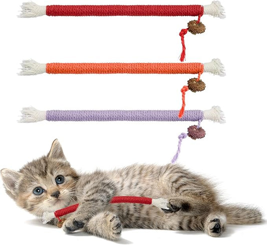 3pcs Safe Cat Rope Toy,Teeth Clean Toy for Cat, Cat Chew Toys for Indoor Cat,Kitten Interactive Toys-PawvioPets