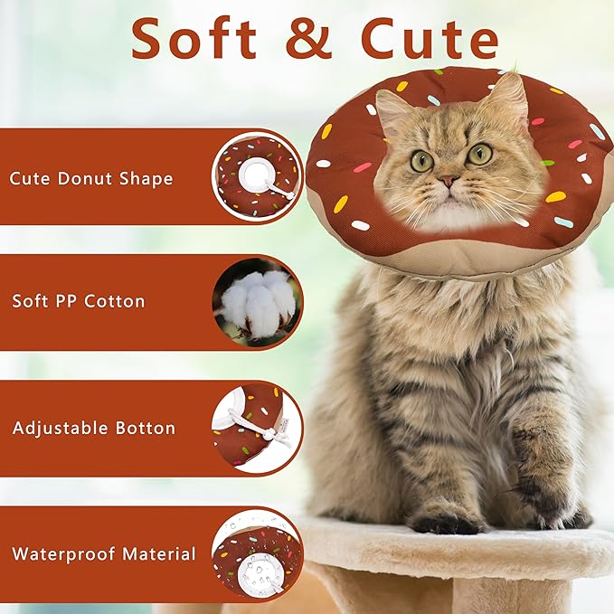 Cat Cone Collar Soft, Adjustable Cat Recovery Collar Kitten Cones to Stop Licking, Cute Donut E Collar After Surgery, Cats Neck Pillow ConeElizabethan Cones of Shame (Waterproof Brown, Small)-PawvioPets