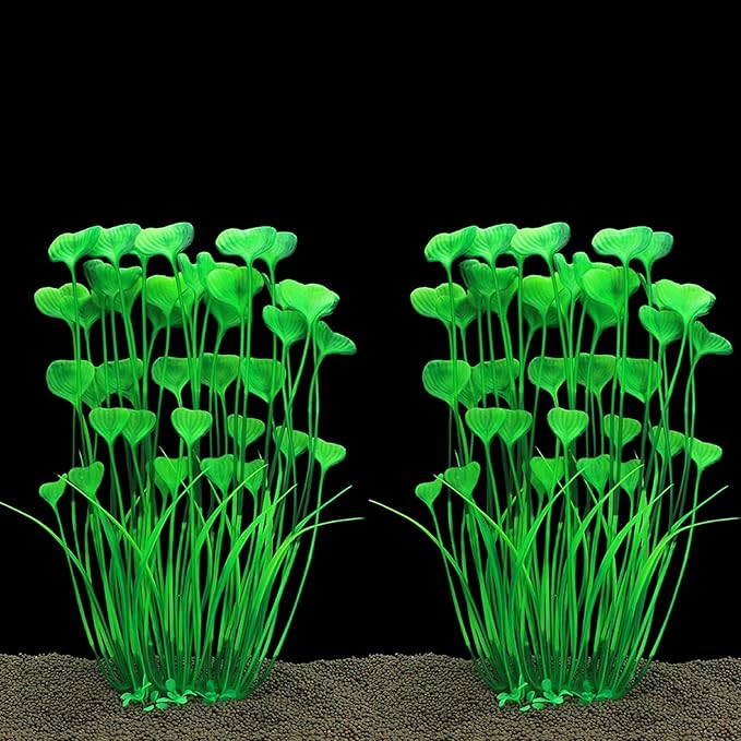 ALEGI Fish Tank Decorations Plastic Plants Large,Aquarium Artificial Plants Decoration Ornament Safe for All Fish-16 inch 2Pcs (Green 2 pcs)-PawvioPets