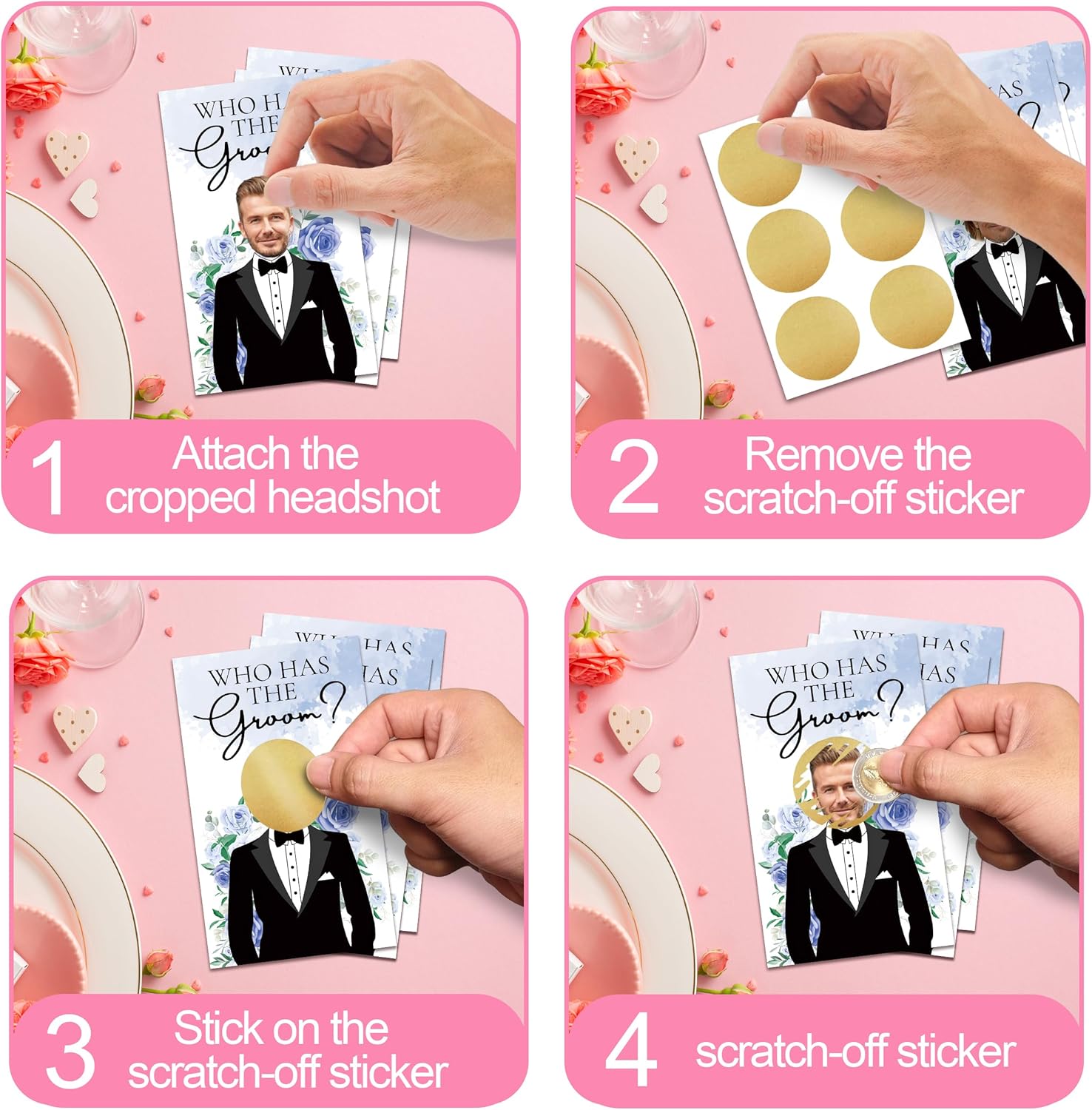 Who Has The Groom Bridal Shower Games, 41 Pcs Blue Floral Scratch Off Cards, 3.5"x 2.1" Funny Bachelorette Party Game Favor Decor, Engagement Party Ideas Activities-A04