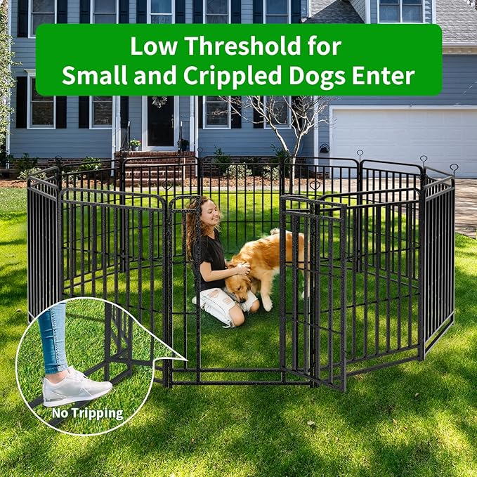 Dog Playpen Outdoor 16 Panels Heavy Duty Dog Fence 47" Height with Thick Pipe Anti-Rust with Doors Portable for RV Camping Yard, Total 36FT, 103 Sq.ft, Snowy Black-PawvioPets