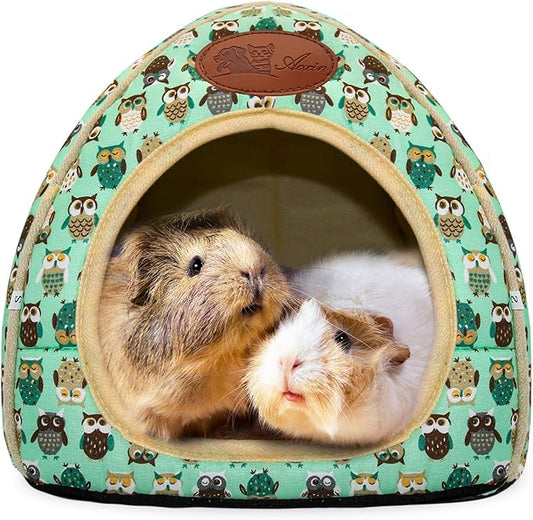 BWOGUE Guinea Pig Bed Warm Cave Beds Hamster House Large Hide-Out for Rabbit Guinea Pigs Bearded Dragon Rats Winter Warm Cage Nest,Green-PawvioPets