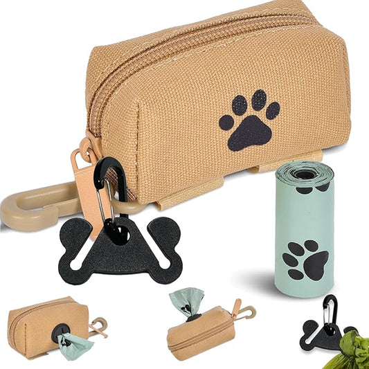 Dog Waste Bag Dispenser Pet Poop Bag Dispenser for Leash Accessory dog Poop Bag Holders Fits Dog Leash Include Hand Free Holder, Khaki, No-KaqiXB-PawvioPets