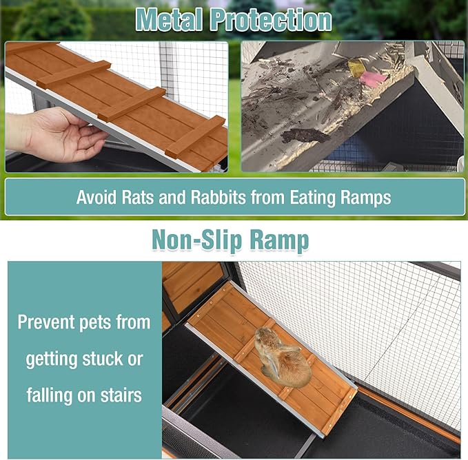 2-Story Rabbit Cage with Chew-Proof Metal Frame for Indoor/Outdoor - 62" Bunny Hutch Guinea Pig Cages with 6 Locking Wheels & 2 Removable Trays for Rabbits/Guinea Pigs-PawvioPets