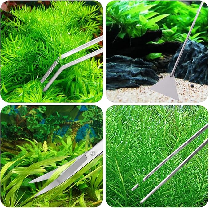 4 in 1 Aquascaping Tools Aquarium Plant Tools Anti-Rust Fish Tank Tools Stainless Steel Tweezers Scissors Spatula for Fish Starter Kits, Aquariums Tank and Terrarium-PawvioPets