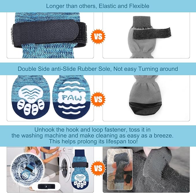 BEAUTYZOO Anti Slip Dog Socks for Small Medium Large Dogs,Paw Protector with Grips for Hardwood Floor Hot/Cold Pavement,Traction Control 3 Pairs AntiTwist Dog Shoes to Prevent Licking for Senior Dog-PawvioPets