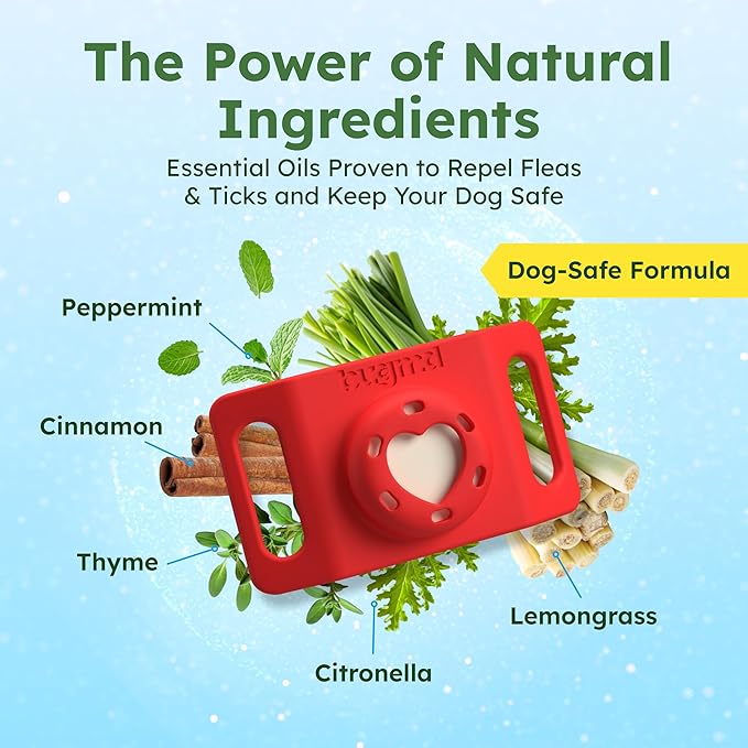 BugMD Paw Guardian Flea and Tick Prevention Pendant for Dogs with AirTag Holder | Plant-Powered Flea & Tick Control for Dog Collars Harnesses | Dog Tag with Air Tag Holder - Red-PawvioPets