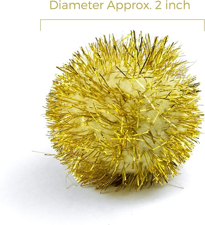AUEAR, 12 Pack 2 Inch Sparkle Ball Shiny Glitter Tinsel Pom Poms Interactive Cat Balls for Kittens (6 Colors)-PawvioPets