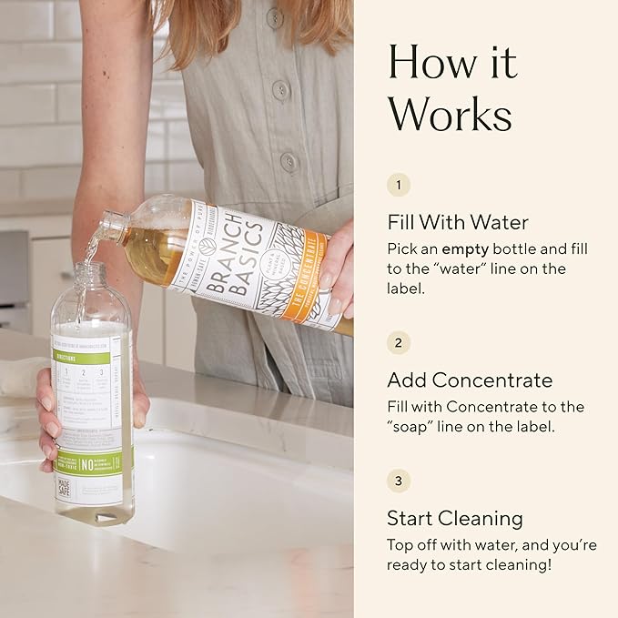 Branch Basics Premium Starter Kit: All Purpose, Glass, and Bathroom Cleaner plus our Foaming Wash, and Laundry Bottle (3 Plastic Spray Bottles + Concentrate) Fragrance-Free-PawvioPets