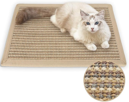 FUKUMARU Cat Scratcher Mat, 23.6 X 15.7 Inch Natural Sisal Cat Scratch Mats, Horizontal Cat Floor Scratching Pad Rug, Protect Carpets and Sofas (Cream - Thicken)-PawvioPets