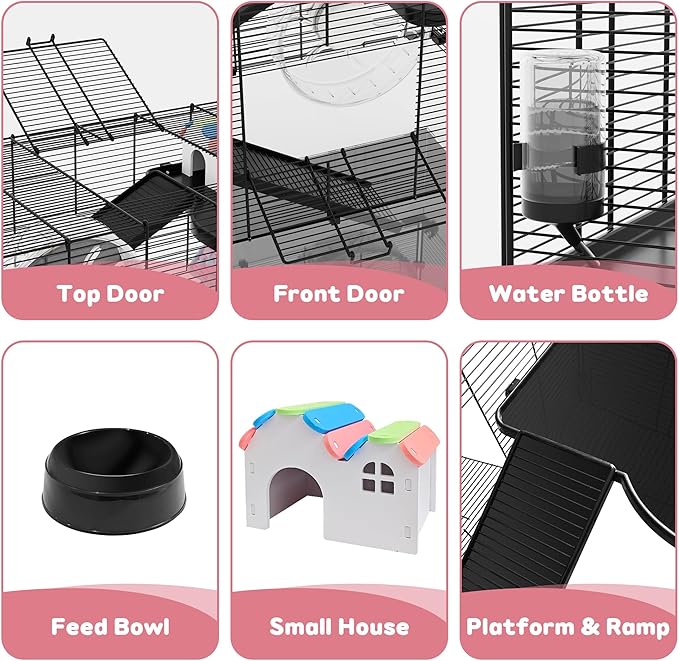 3-Tier Glass Hamster Tank, Large Hamster Cage Habitat with 11inch Big Running Wheel for Rat, Mouse, Gerbil, Syrian Hamster, 590 SQ INCHES-PawvioPets