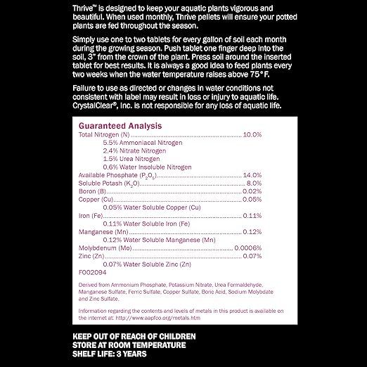 CrystalClear Thrive Aquatic Pond Plant Food, Fish Safe Water Garden Fertilizer, Nutrients Boost Lily & Lotus Flower Bloom & Root Growth, 200 Tablets-PawvioPets