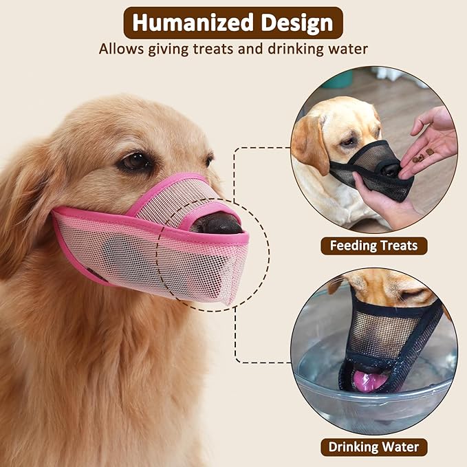 Crazy Felix Nylon Dog Muzzle for Small Medium Large Dogs Dachshund Beagle Poodle Labrador, Air Mesh Breathable and Drinkable Pet Mouth Guard for Anti-Biting Chewing Scavenging(XXXS, Pink)-PawvioPets