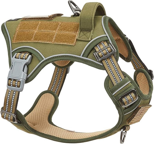 BUMBIN Tactical Dog Harness for Medium Dogs No Pull, Famous TIK Tok No Pull Dog Harness, Fit Smart Reflective Pet Walking Harness for Training, Adjustable Dog Vest Harness with Handle Green M-PawvioPets