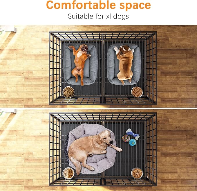 54 inch XL Dog Crate for Large Dog/Double Medium Dogs,Heavy Duty Metal Dog Cages,All Metal Open Top,Dog Kennel Indoor with Wheels,Floor Grid, Tray, Divider and Feeding Bowl-PawvioPets