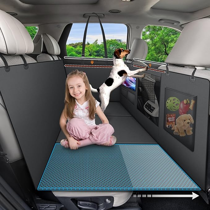 Dog Cover for Car Backseat with Crossbar Design, Hard Bottom Car Seat Cover for Dogs with Back seat Extender, Waterproof Dog Hammock for Full-Size SUV, and Truck-PawvioPets