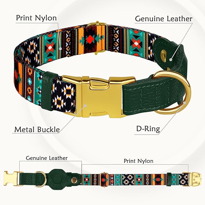 AirTag Dog Collar for Small Medium Large Breed - Adjustable Cute Pattern Dog Collar with Airtag Holder - Soft Leather Tracker GPS Apple Air Tag Pet Collars (X-Large, 20"-25" Neck Fit, Tribal)-PawvioPets