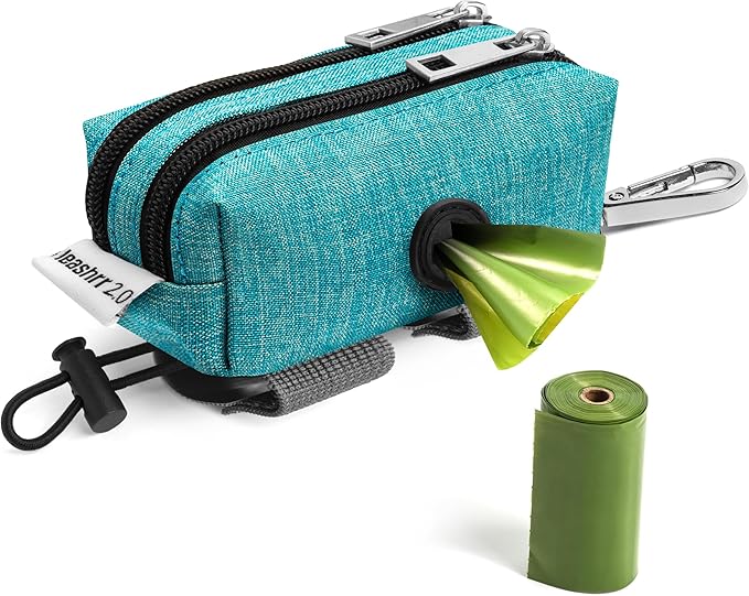 Dog Poop Bag Holder for Leashes - Dog Poop Bag Dispenser and Treat Holder with 2 Waterproof Pouches for Pet Waste Bags and Walking Accessories + 1 Free Roll - Leashrr 2.0 (Teal)-PawvioPets
