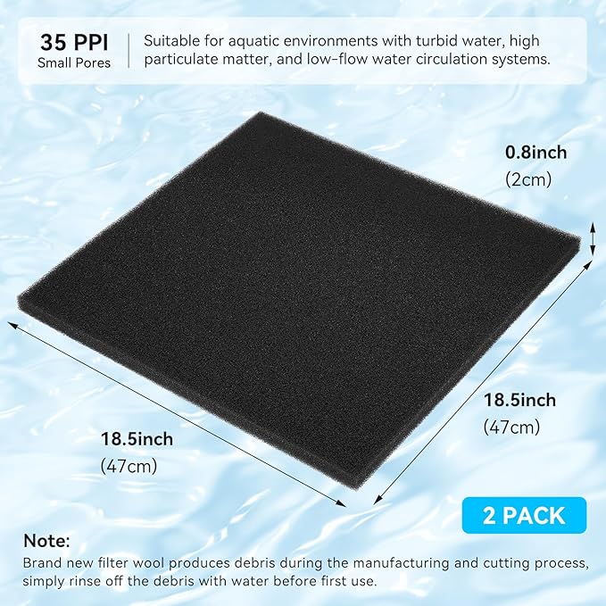 Aquarium Filter Sponge Pad, Filter Media Foam Sponges, Filter Accessories for Fish Tanks and Ponds (18.5"x18.5"x0.8", 35PPI, 2 Pack)-PawvioPets